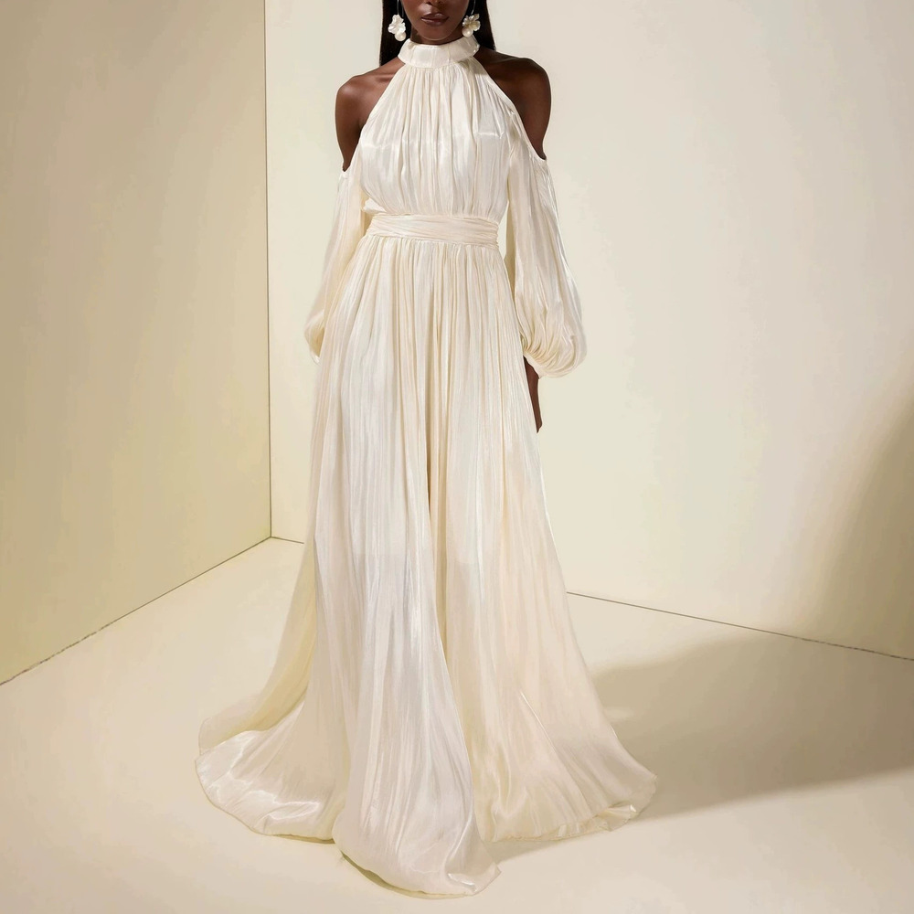 Forever 21 Off-Shoulder Ruched Waist Pleated Floor Length Dress French Elegance